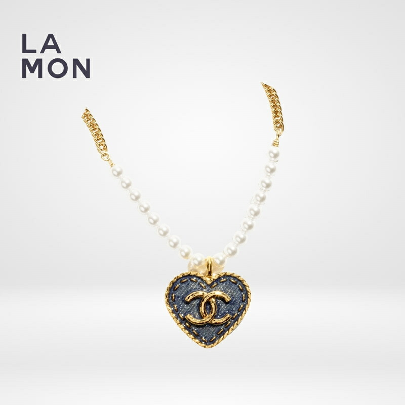 【新品】シャネル ネックレス CHANEL NECKLACE ABC710 ココマーク メタル コスチューム パール ハート ネックレス GOLD/BLUE ゴールド/ブルー系