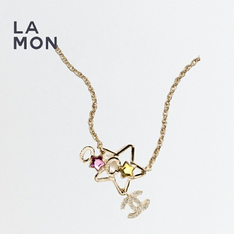 CHANEL シャネル ネックレス ココマーク ピンク×ゴールド CHANEL シャネル ココマークネックレス ピンクラインストーン