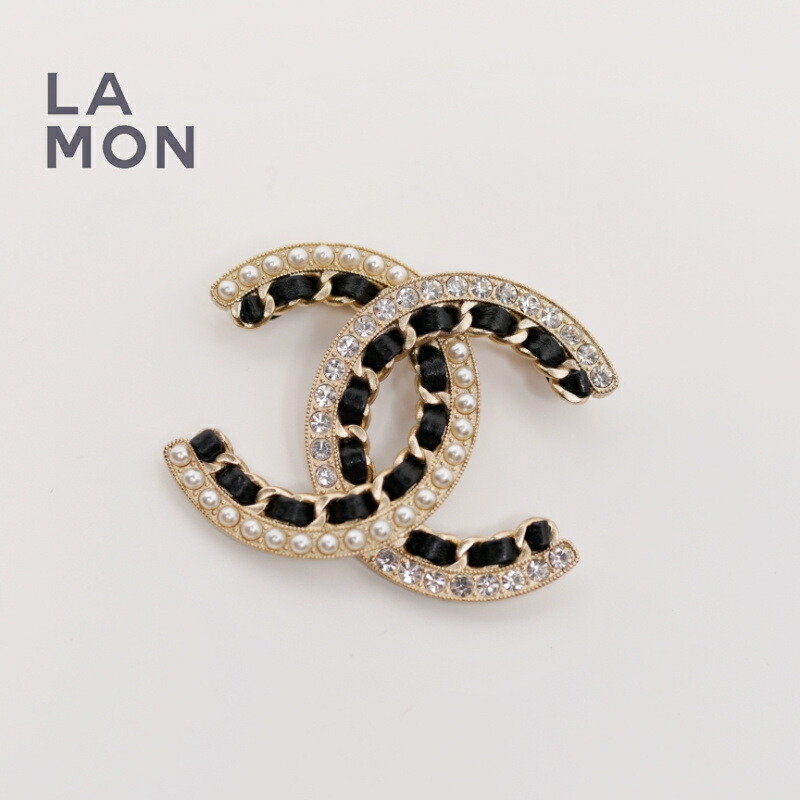 【中古品|USED】シャネル ブローチ USED CHANEL BROOCH ココマーク メタル ストラス レザー コスチューム パール ブローチ GOLD/BLACK ゴールド/ブラック系 GRADE A