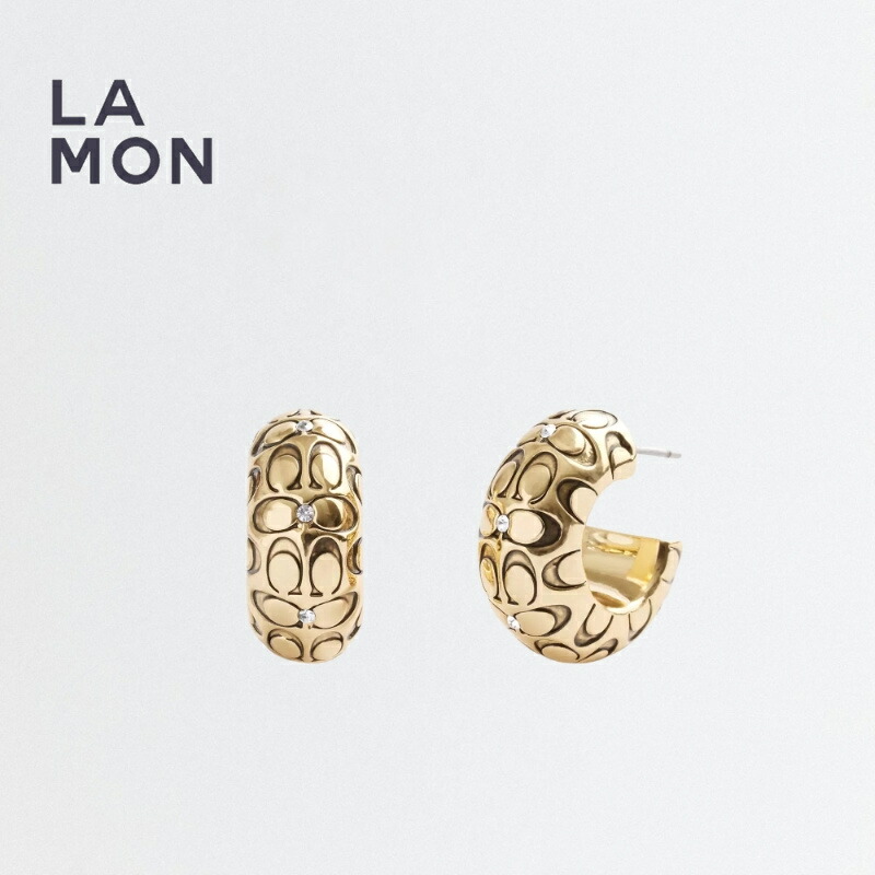 コーチ ピアス COACH CQ543 Quilted Signature Chunky Hoop Earrings ピアス GOLD ゴールド系|LAMONBOUTIQUE店