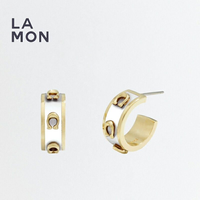 コーチ ピアス COACH CO110 Pegged Signature Huggie Earrings ロゴ ピアス GOLD/WHITE ゴールド/ホワイト系