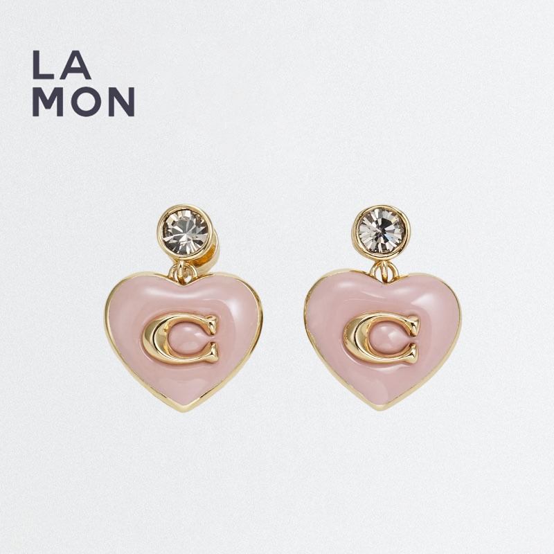 コーチ ピアス COACH CG683 Signature Heart Drop Earrings メタル ハート ピアス GOLD/PINK ゴールド/ピンク系｜LAMONBOUTIQUE店