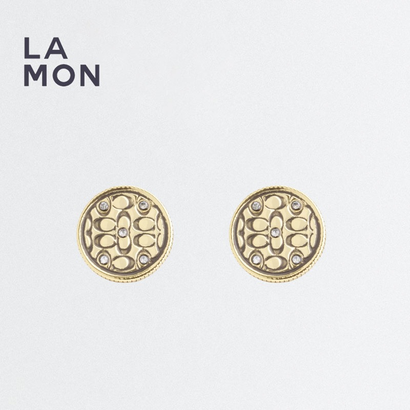 コーチ ピアス COACH Signature Quilted Coin Stud Earrings メタル ハート ピアス GOLD ゴールド系|LAMONBOUTIQUE店
