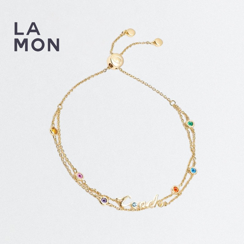 コーチ ブレスレット COACH C9474 Signature Script Double Chain Slider Bracelet メタル ブレスレット GOLD ゴールド系|LAMONBOUTIQUE店