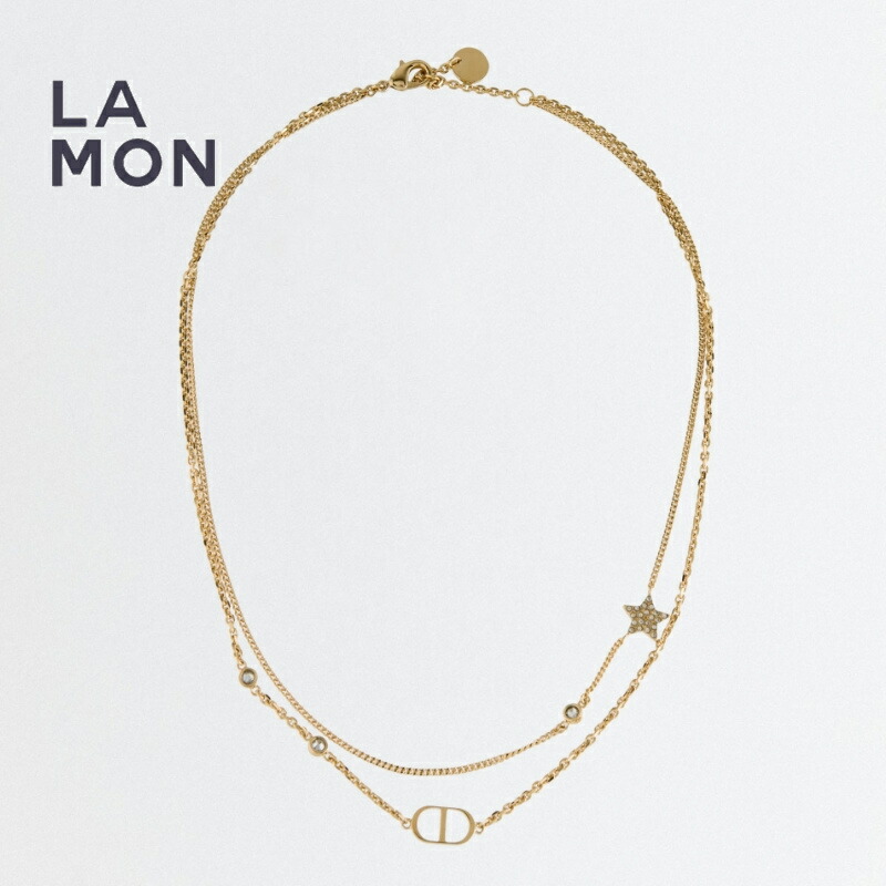 【新品】ディオール ネックレス DIOR PETIT CD DOUBLE NECKLACE メタル クリスタル ネックレス GOLD ゴールド系