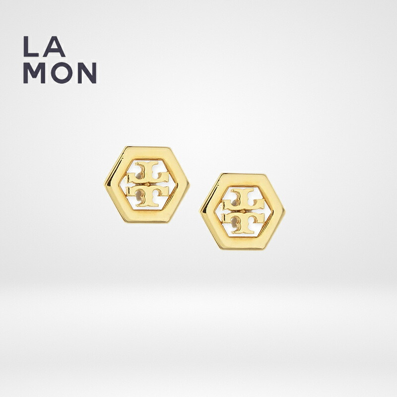 トリーバーチ ピアス TORY BURCH 31155532 701 HEX-LOGO STUD EARRING ロゴ ピアス Gold ゴールド系｜LAMONBOUTIQUE店