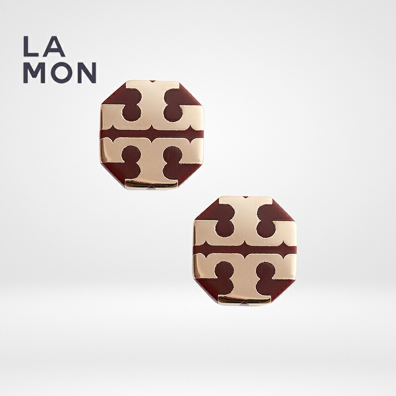 トリーバーチ ピアス TORY BURCH 47428 T-STRETCH LOGO STUD EARRING ロゴ ピアス GOLD/Tuscan Wine ゴールド/トスカーナ レッド系｜LAMONBOUTIQUE店