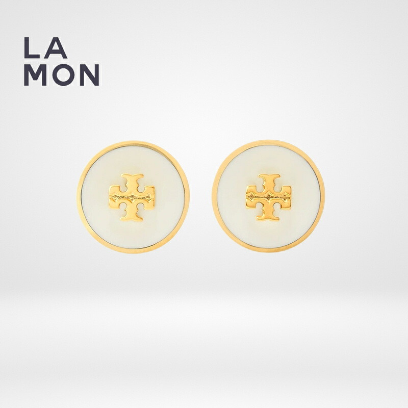トリーバーチ ピアス TORY BURCH 64885 110 KIRA ENAMELED CIRCLE STUD EARRING キラ エナメル ロゴ ピアス New Ivory ホワイト系｜LAMONBOUTIQUE店