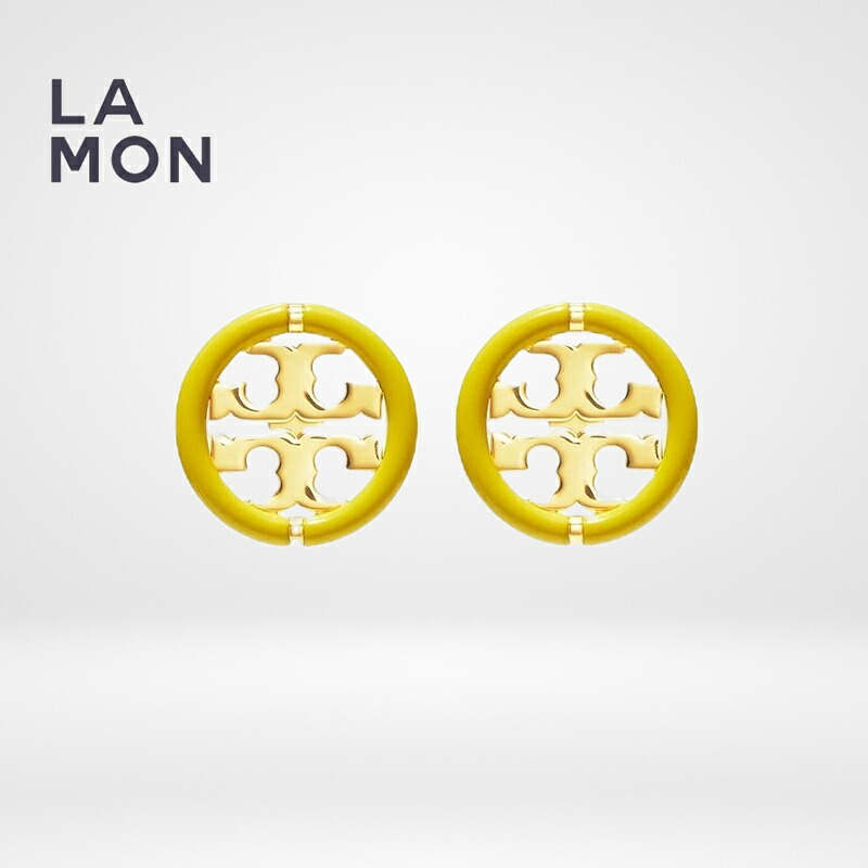トリーバーチ ピアス TORY BURCH 79878 MILLER ENAMEL STUD EARRING ミラー エナメル ロゴ ピアス Lemon Drop イエロー系｜LAMONBOUTIQUE店
