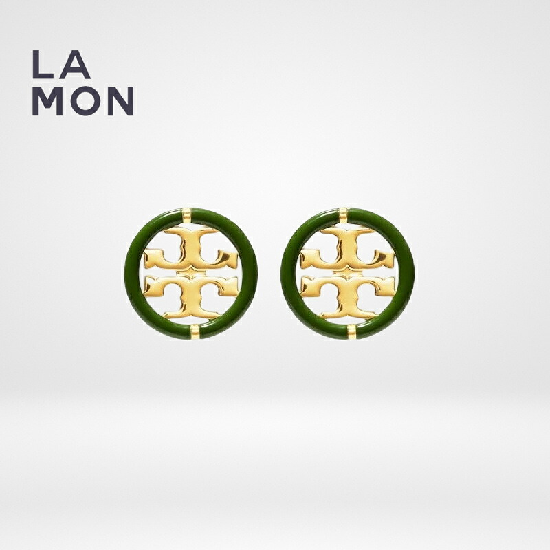 トリーバーチ ピアス TORY BURCH 79878 MILLER ENAMEL STUD EARRING ミラー エナメル ロゴ ピアス Bristol Green グリーン系|LAMONBOUTIQUE店