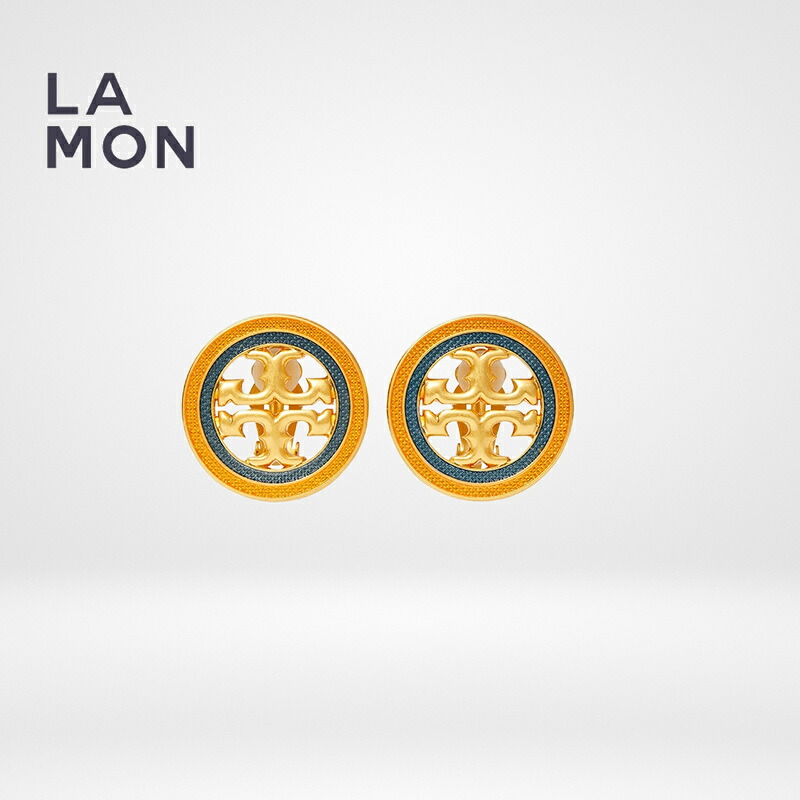 トリーバーチ イヤリング TORY BURCH 70559 200 MILLER GUILLOCHE CLIP-ON EARRING ミラー ロゴ イヤリング Rolled Brass/Orange/Turquoise オレンジ系｜LAMONBOUTIQUE店