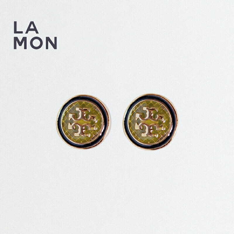 トリーバーチ ピアス TORY BURCH 87570 701 KIRA GUILLOCH? CIRCLE-STUD EARRING キラ ロゴ ピアス グリーン系｜LAMONBOUTIQUE店 11,016円