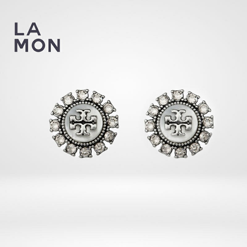 トリーバーチ ピアス TORY BURCH 87083 020 KIRA CRYSTAL STUD EARRING ロゴ ピアス SILVER シルバー系|LAMONBOUTIQUE店