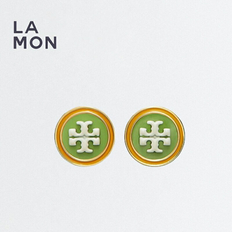 トリーバーチ ピアス TORY BURCH 147462 300 KIRA ENAMEL CIRCLE-STUD EARRING ロゴ ピアス Tory Gold/GREEN/YELLOW マルチカラー|LAMONBOUTIQUE店