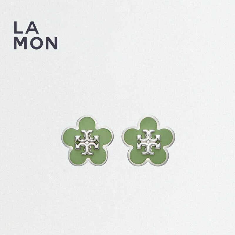 トリーバーチ ピアス TORY BURCH 147151 300 KIRA ENAMEL FLOWER STUD EARRING ロゴ 花 ピアス SILVER/Foliage シルバー/グリーン系|LAMONBOUTIQUE店