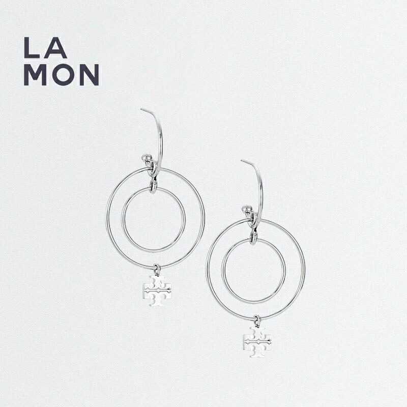 トリーバーチ ピアス TORY BURCH 149044 Logo-Charm Wire Drop Earrings ロゴ ピアス SILVER シルバー系｜LAMONBOUTIQUE店