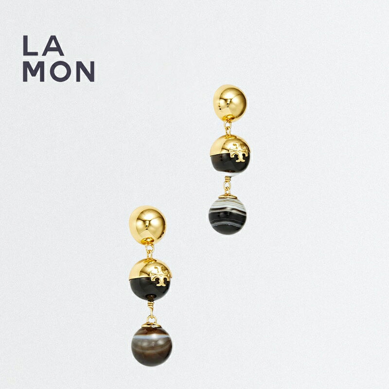トリーバーチ ピアス TORY BURCH Logo Bead Linear Earrings キラ ロゴ ピアス BLACK ブラック系|LAMONBOUTIQUE店