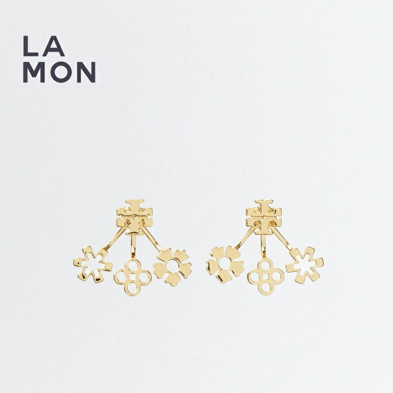 トリーバーチ ピアス TORY BURCH 160178 720 KIRA CLOVER FRONT-BACK EARRING キラ メタル 花の形 ピアス Gold ゴールド系｜LAMONBOUTIQUE店