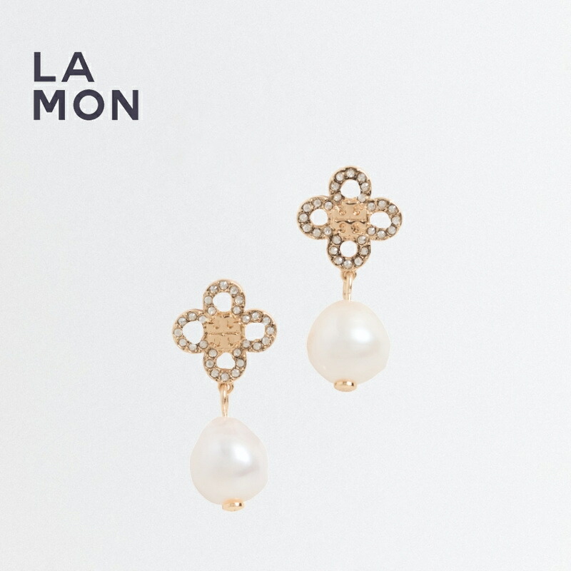 トリーバーチ ピアス TORY BURCH 163716 782 KIRA CLOVER PEARL DROP EARRING キラ パール メタル クリスタル ピアス Gold ゴールド系|LAMONBOUTIQUE店