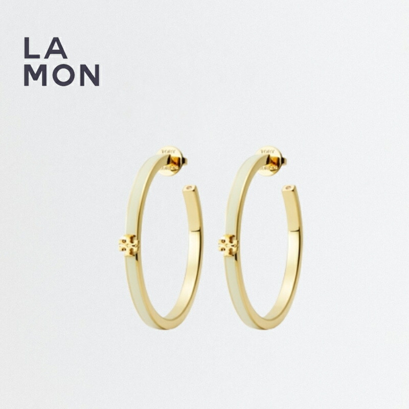 トリーバーチ ピアス TORY BURCH 157204 700 KIRA ENAMEL HOOP EARRING キラ フープ メタル ピアス Gold/New Ivory ゴールド/ホワイト系|LAMONBOUTIQUE店