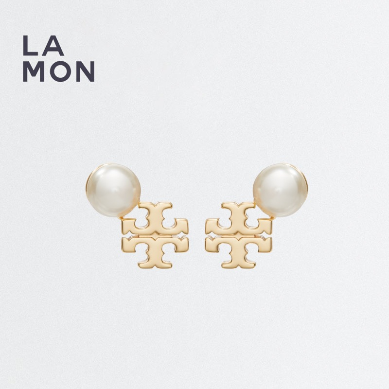 トリーバーチ ピアス TORY BURCH 184421 MOONDANCE LOGO AND PEARL STUD EARRINGS メタル ピアス Gold ゴールド系|LAMONBOUTIQUE店