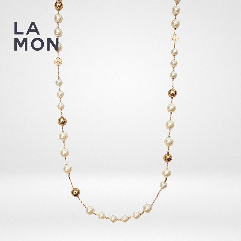 トリーバーチ ネックレス TORY BURCH 54066 LOGO PEARL NECKLACE ロゴ パール ネックレス Tory Gold/Pearl ゴールド系|LAMONBOUTIQUE店