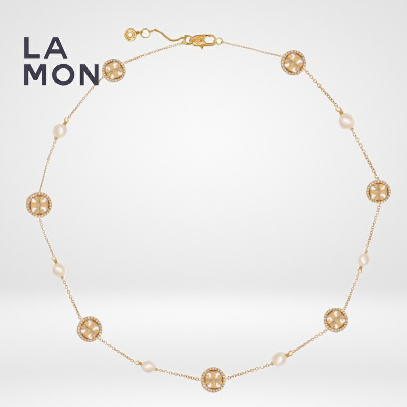 トリーバーチ ネックレス TORY BURCH CRYSTAL PEARL LOGO NECKLACE ロゴ パール ネックレス Gold ゴールド系|LAMONBOUTIQUE店