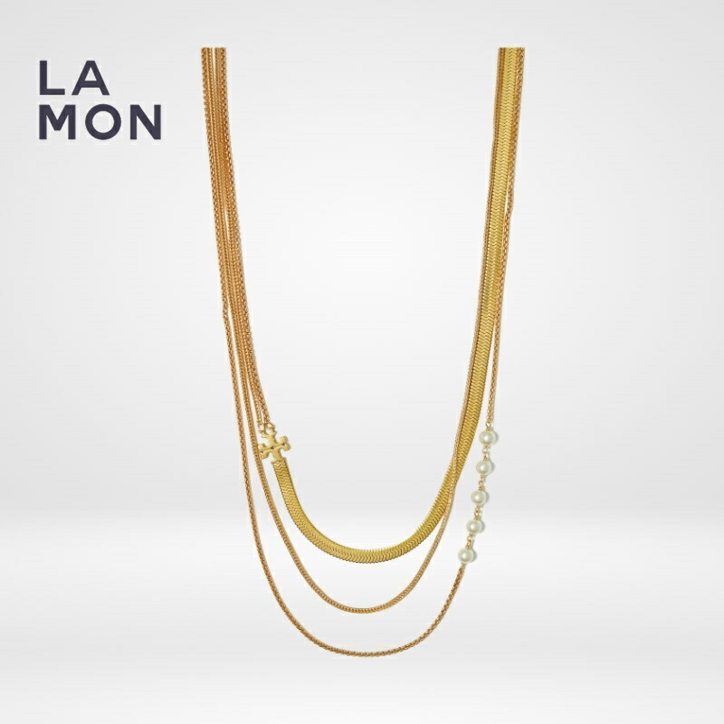 トリーバーチ ネックレス TORY BURCH 147753 312 KIRA PEARL LAYERED NECKLACE キラ パール ロゴ ネックレス Gold ゴールド系｜LAMONBOUTIQUE店