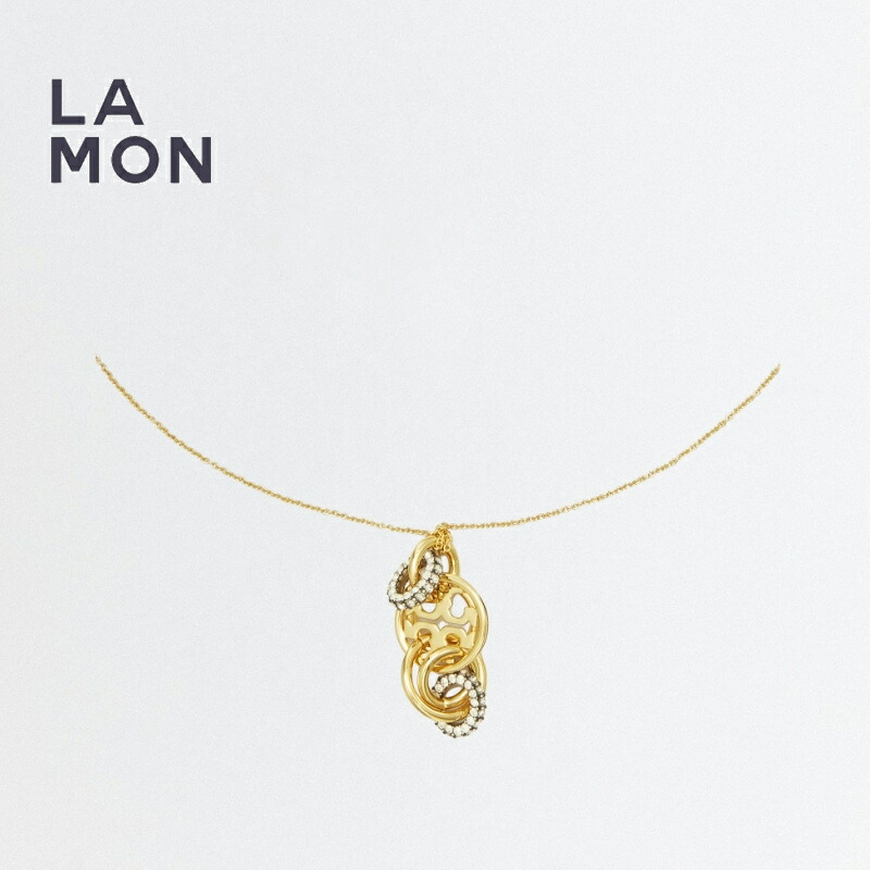 トリーバーチ ネックレス TORY BURCH 157990 783 MILLER PAV? INTERLOCKING PENDANT メタル ロゴ ネックレス Gold ゴールド系|LAMONBOUTIQUE店