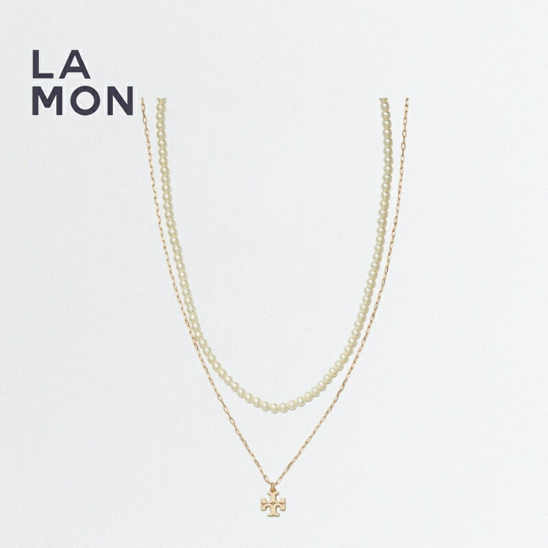 トリーバーチ ネックレス TORY BURCH 171095 137 Kira Layered Necklace キラ パールメタル ロゴ ネックレス Gold ゴールド系｜LAMONBOUTIQUE店