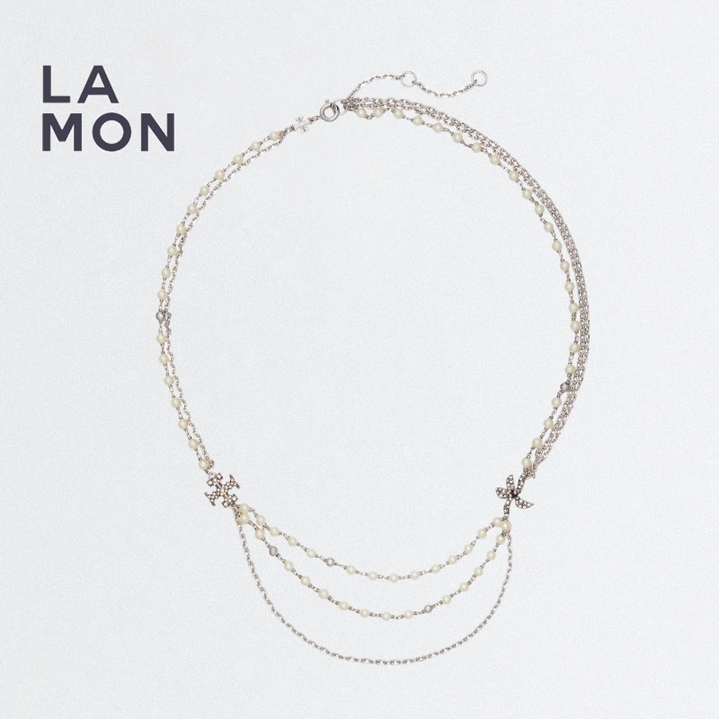 トリーバーチ ネックレス TORY BURCH 180867 056 MOONDANCE MULTI STRAND PEARL NECKLACE メタル ネックレス SILVER シルバー系|LAMONBOUTIQUE店