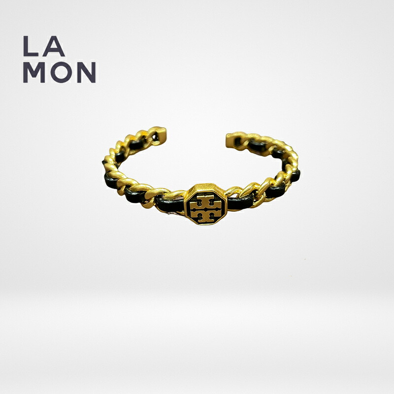 トリーバーチ ブレスレット TORY BURCH 86272 500 Marion Woven Chain Cuff ブレスレット ゴールド/ブラック Gold/Black｜LAMONBOUTIQUE店