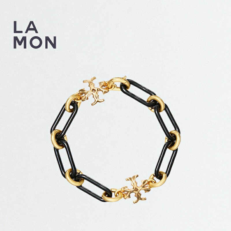 トリーバーチ ブレスレット TORY BURCH 83342 002 ROXANNE CHAIN BRACELET ロゴ ブレスレット GOLD/BLACK ゴールド/ブラック｜LAMONBOUTIQUE店