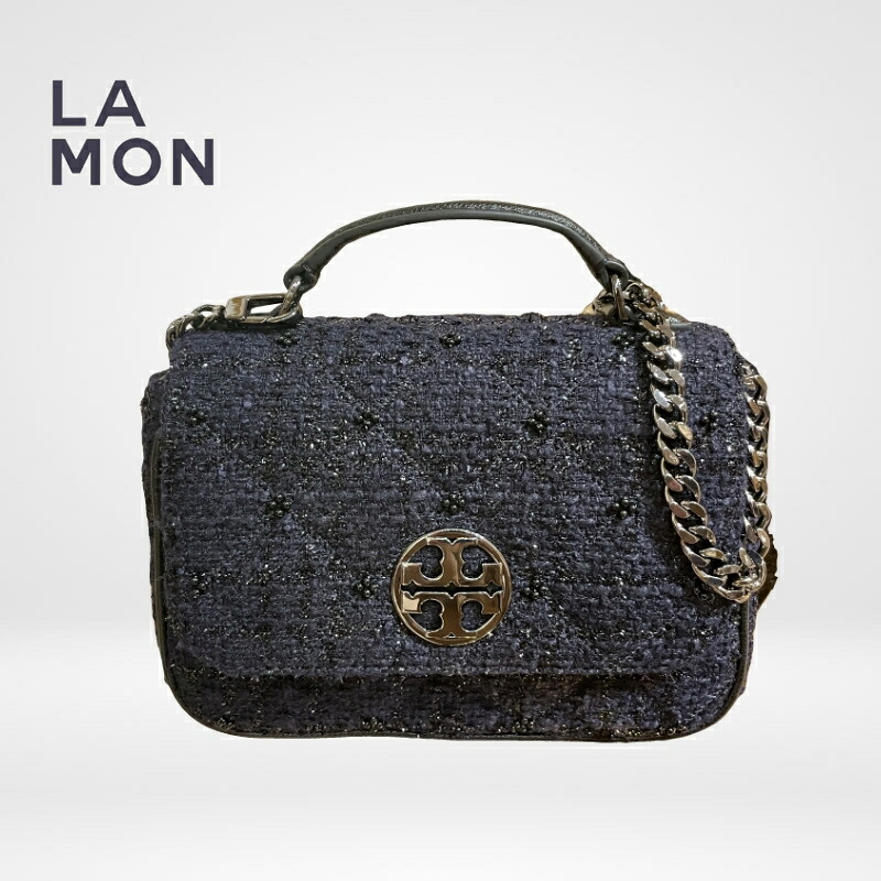 トリーバーチ ショルダーバッグ TORY BURCH 86050 410 Willa Tweed Mini Top Handle Bag Navy ネービー系｜LAMONBOUTIQUE店
