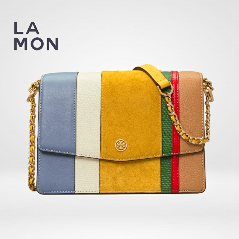 トリーバーチ ショルダーバッグ TORY BURCH 64471 ROBINSON BALLOON STRIPE CONVERTIBLE SHOULDER BAG ロビンソン ストライプ コンバーチブル ショルダーバッグ GOLDFINCH イェロー系｜LAMONBOUTIQUE店