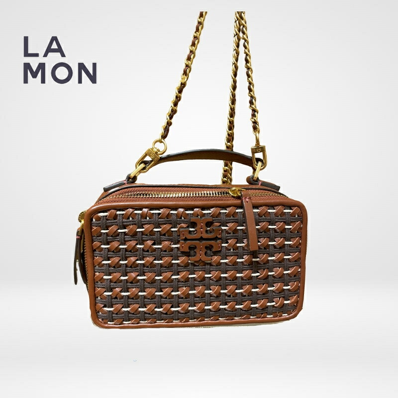 トリーバーチ ショルダーバッグ TORY BURCH 84725 901 Britten Woven Small Top Handle Case レディース ショルダーバッグ English Tan/Multi ブラウン系｜LAMONBOUTIQUE店