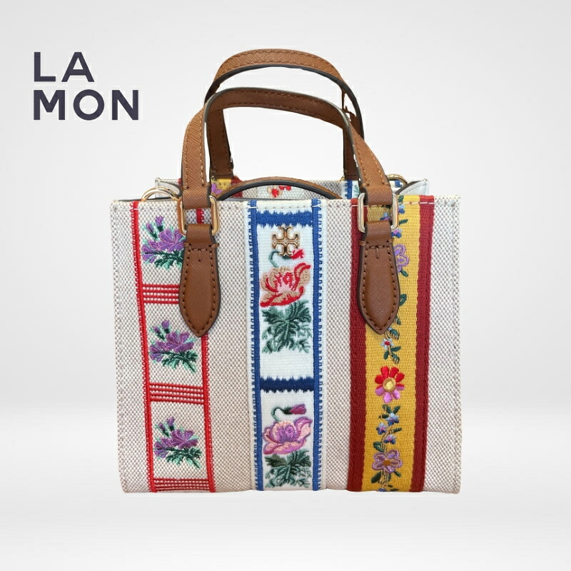 トリーバーチ ショルダーバッグ TORY BURCH 82347 285 Emerson Patchwork Micro Satchel エマーソン ミニ トートバッグ Natural New Ivory ホワイト系｜LAMONBOUTIQUE店