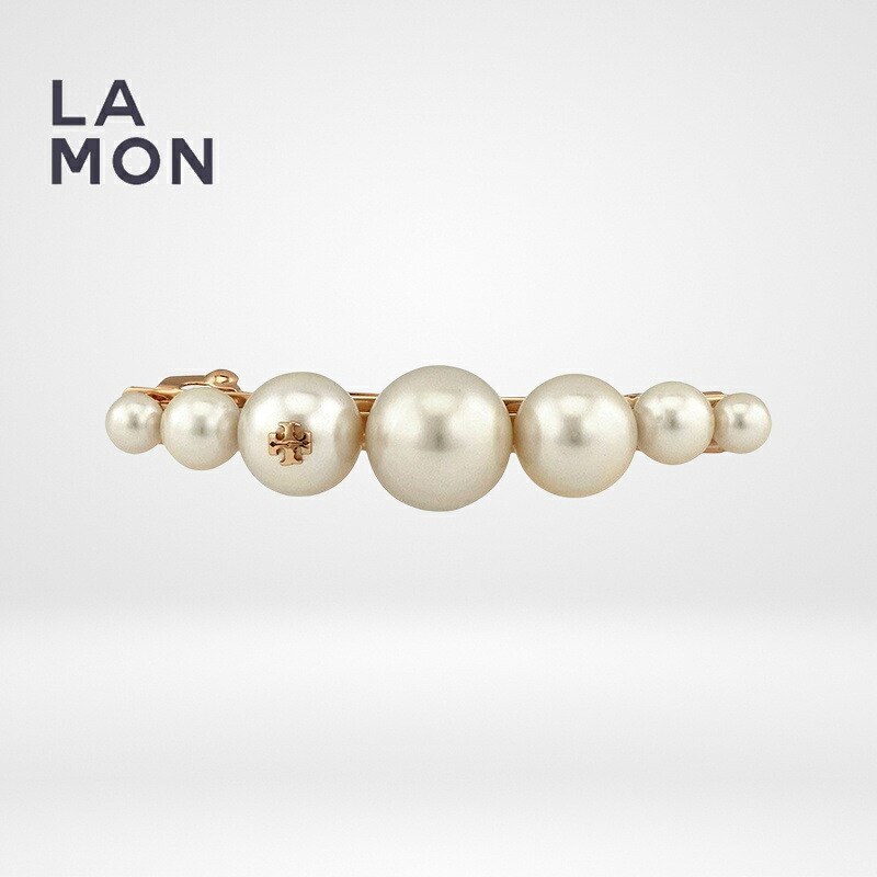 トリーバーチ バレッタ TORY BURCH 64219 102 LOGO PEARL HAIR CLIP ロゴ パール バレッタ ホワイト系｜LAMONBOUTIQUE店