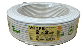 富士電話線 VCT-FK2sq×2C  300V 白  100m/1巻 ビニルキャブタイヤ長円型吊りひも 〔VCTFK2SQ2C〕 電設資材-電線・ケーブル-木材・建築資材・設備