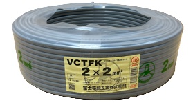 富士電線 VCT-FK2sq×2C 300V 　灰　100m/1巻　ビニルキャブタイヤ長円形コード　〔VCTFK2SQ2C〕