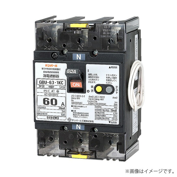〔即納〕漏電遮断器 U6301KC6030V（GBU-63･1KC）GBU631KC60A30MA テンパール工業｜らんぷや