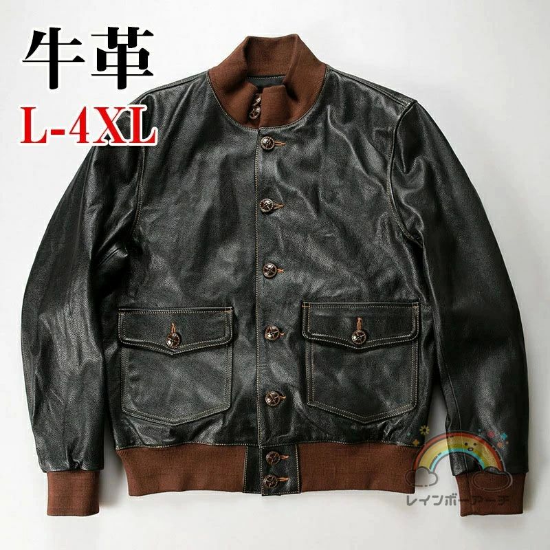 レザージャケット ライダースジャケット 牛革 バイクジャケット 立ち襟 本革 革ジャン L~4XL 本革ジャケット ブラック カウレザー 父の日 アウター ライダース防風 防寒 レザー お洒落 メンズ 大きいサイズ|LANDBOX STORE