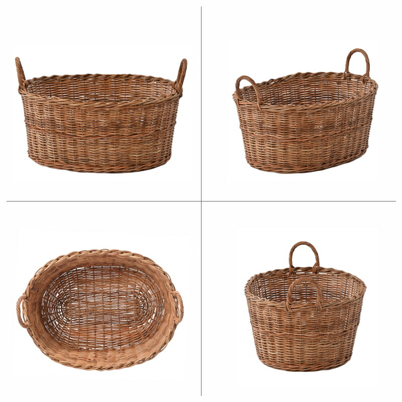 籐家具 ラタン 皮付きラタンのランドリーバスケット 脱衣かご 脱衣カゴ