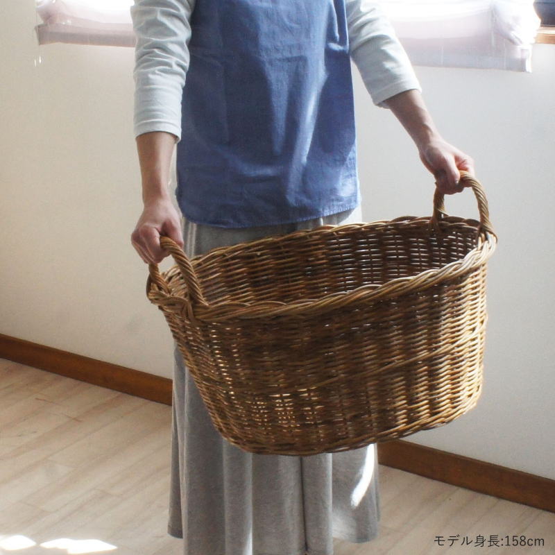 籐家具 ラタン 皮付きラタンのランドリーバスケット 脱衣かご 脱衣カゴ