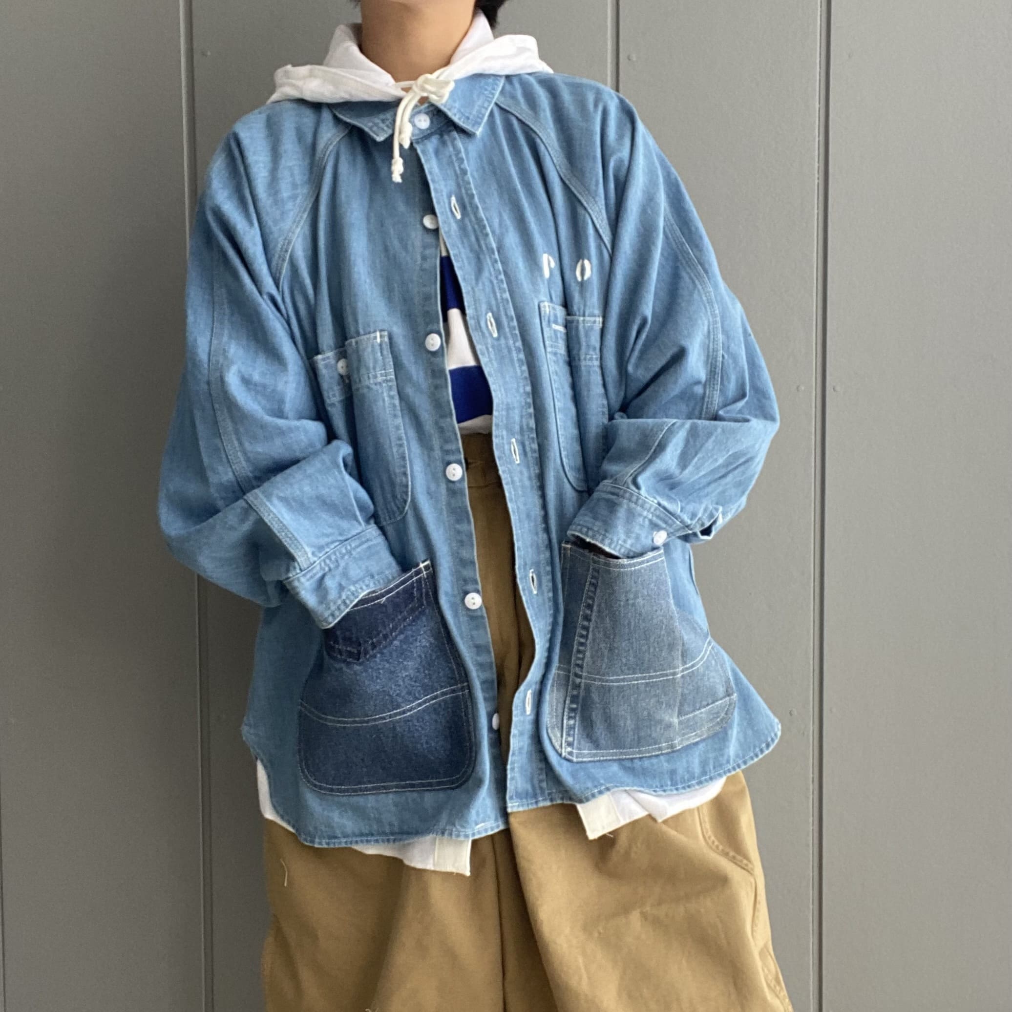 【30%OFF】【ARTEPOVERA】ライトデニムリメイクフードシャツ(裏取りはらい可)