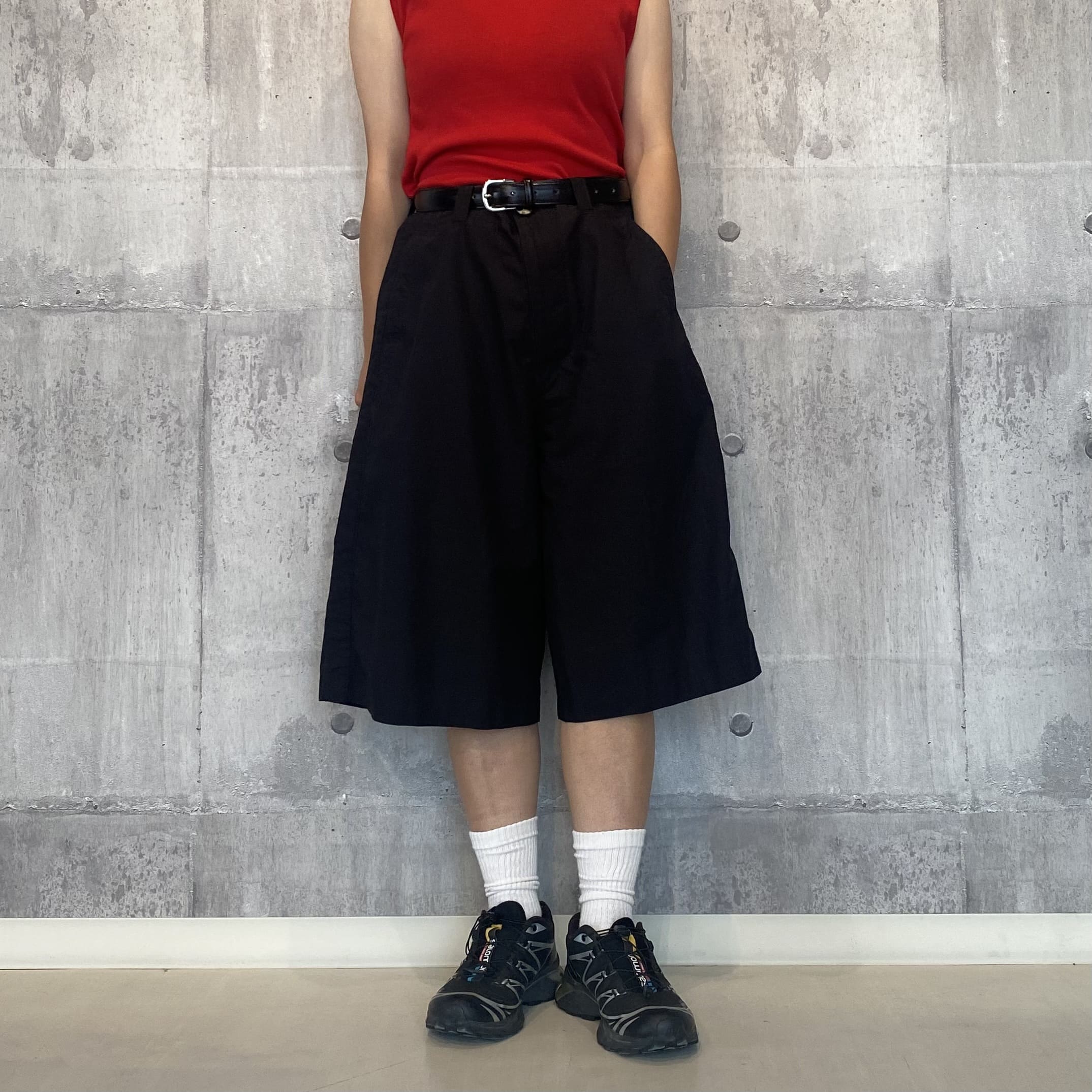 ★マラソン中ポイント5倍★【MEYAME】COTTON LINEN SIDE LINE WIDE HALF PANTS［MEY-2425］メヤメ ブラック コットンリネンサイドラインワイドハーフパンツ｜LANEIGE