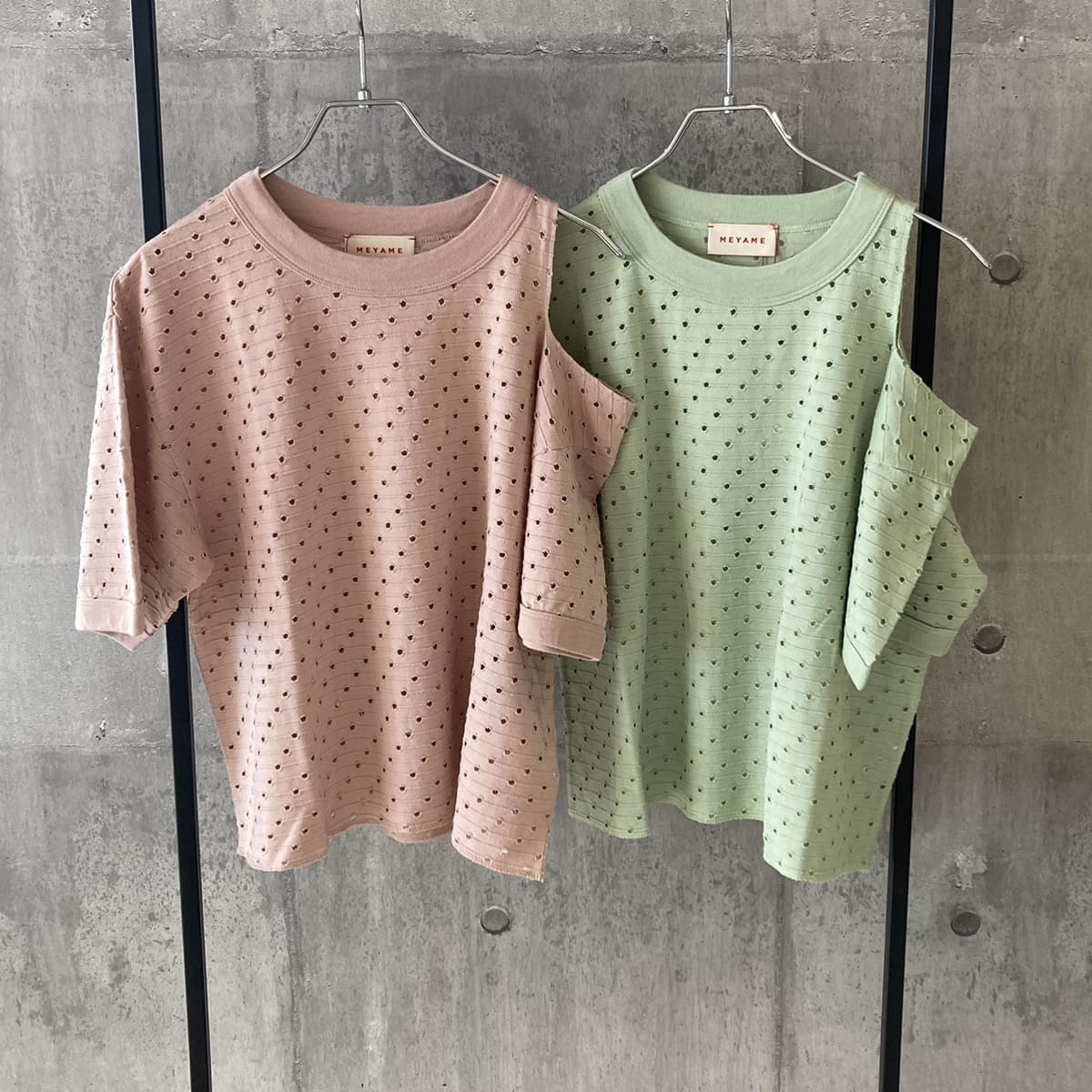 ★マラソン中ポイント3倍★【30%OFF】【MEYAME】ドットホール ジャガードTシャツ MEY-2005 デザイン 淡色2色 DOT HOLE JACQUARD TEE メヤメ