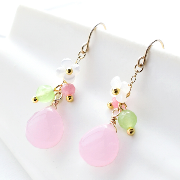 楽天市場】春 ピアス 天然石 ジェード アクアマリン フラワー K14gf