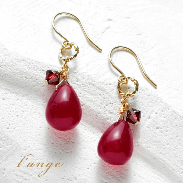 楽天市場】ピアス 赤い雫 K16gp ゴールドフックピアス レディース