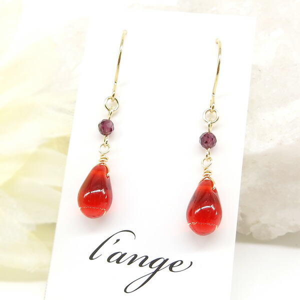 楽天市場】ピアス 赤い雫 K16gp ゴールドフックピアス レディース